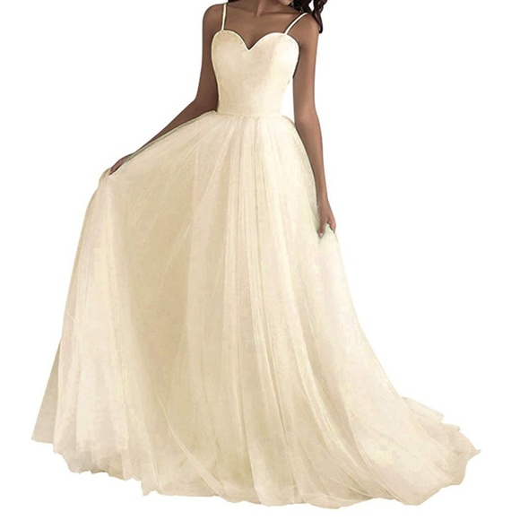 Long Champagne/Ivory/Offwhite Prom Dress - Picture 5 of 8